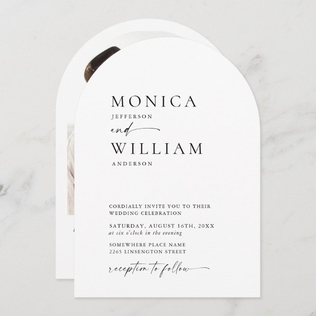 Elegant Minimalist Arch Wedding PHOTO QR code Invitation (Front/Back)