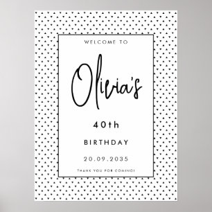 Elegant Minimalist B&W 40th Birthday Party Welcome Poster