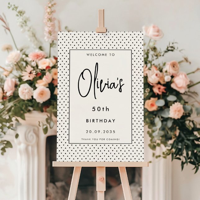 Elegant Minimalist B&W 50th Birthday Party Welcome Foam Board (Creator Uploaded)