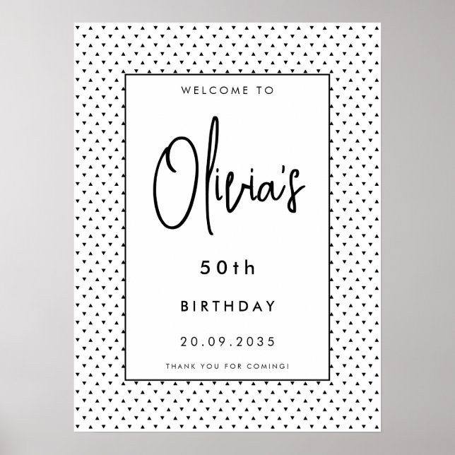 Elegant Minimalist B&W 50th Birthday Party Welcome Poster (Front)