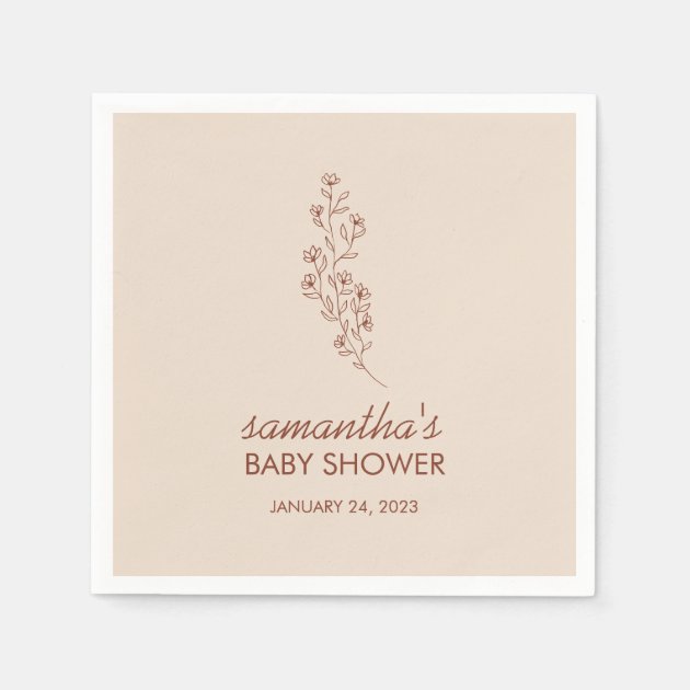 Elegant Minimalist Baby Shower Floral Typography Napkins