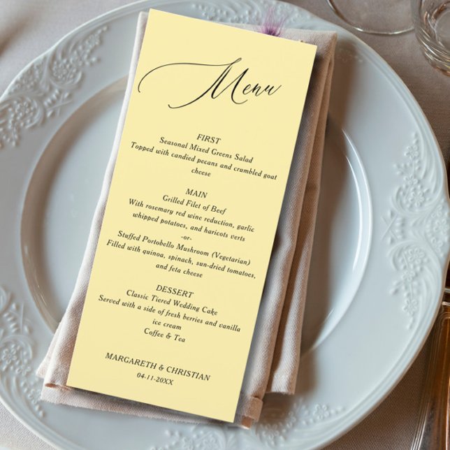 Elegant Minimalist Banana Yellow Wedding Menu (Creator Uploaded)