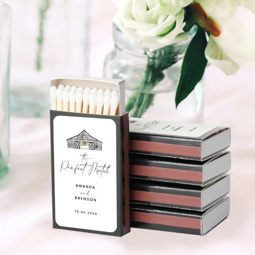 Elegant Minimalist Barn Wedding Matchbox Matchboxes