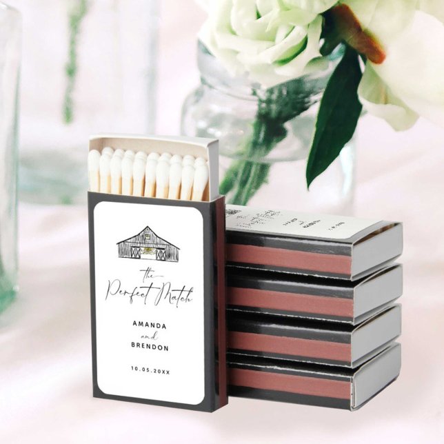 Elegant Minimalist Barn Wedding Matchbox Matchboxes (Creator Uploaded)