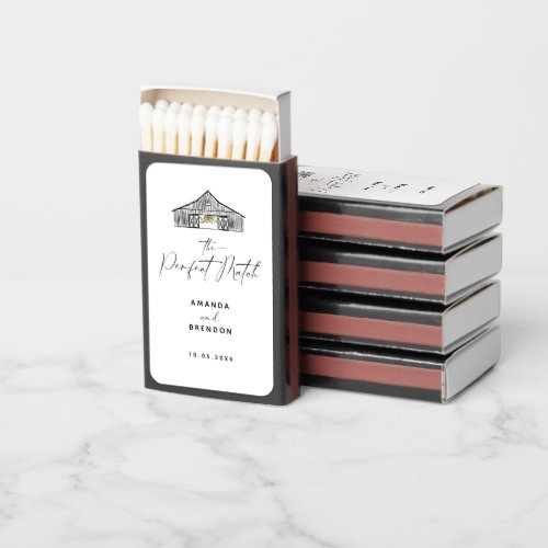 Elegant Minimalist Barn Wedding Matchbox Matchboxes