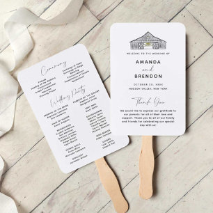 Elegant Minimalist Barn Wedding Program Hand Fan