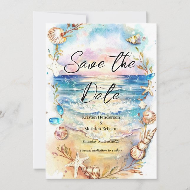 Elegant Minimalist Beach Wedding Save The Date (Front)