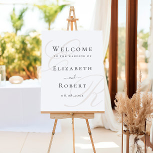 Elegant Minimalist Beige Monogram Wedding Welcome Foam Board