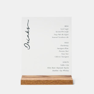 Elegant Minimalist Beverage Menu Acrylic Sign