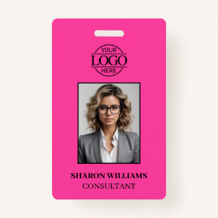 Elegant Minimalist Bight Pink Employee Photo ID Badge