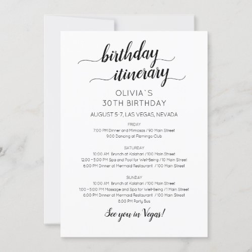 Elegant Minimalist Birthday Itinerary Invitation