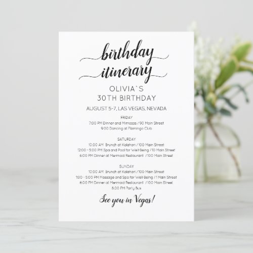 Elegant Minimalist Birthday Itinerary Invitation