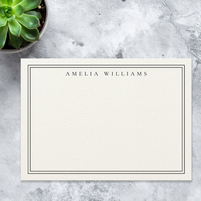 Elegant Minimalist Black and Ecru Two Border Note Card (Creator Uploaded)