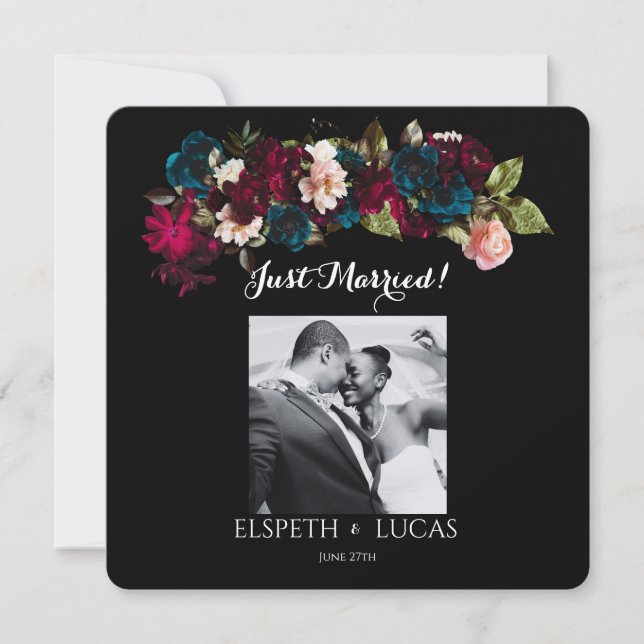 Elegant Minimalist Black and Floral Wedding Save The Date (Front)