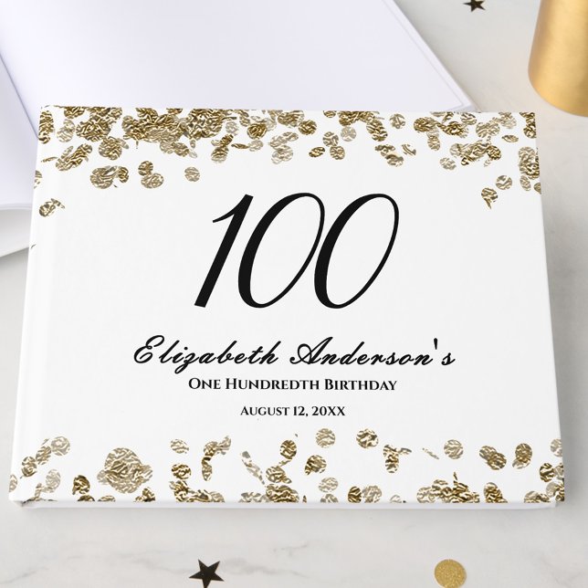 Elegant Minimalist Black and Gold 100th Birthday Guest Book (Creator Uploaded)