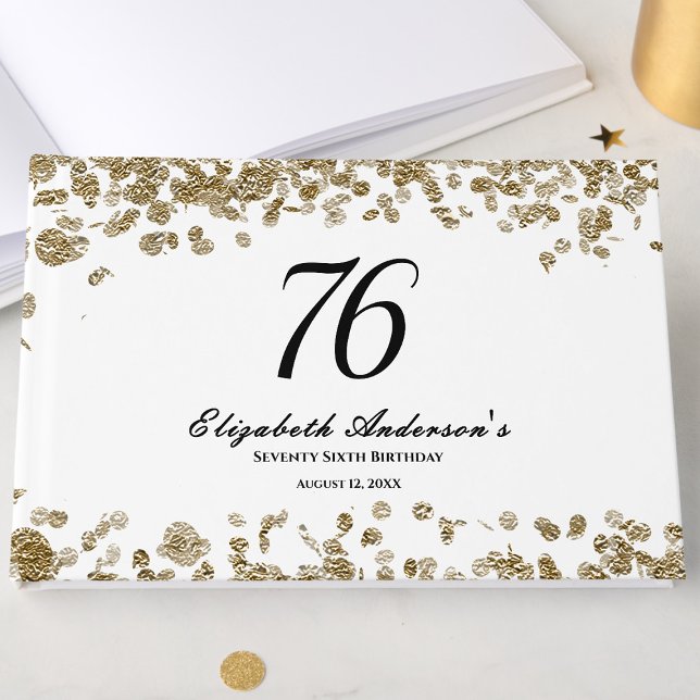 Elegant Minimalist Black and Gold 76th Birthday Guest Book (Creator Uploaded)