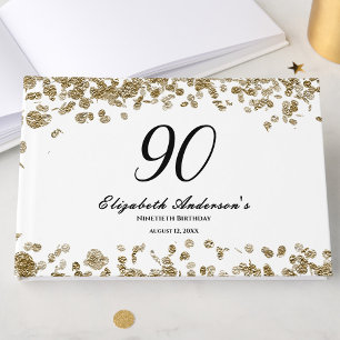 Elegant Minimalist Black and Gold 90th Birthday Guest Book
