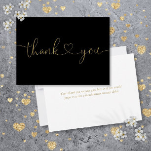 Elegant Minimalist Black And Gold Script Heart Thank You Card