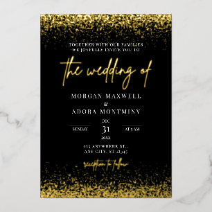 Elegant Minimalist Black and Gold Wedding Foil Invitation