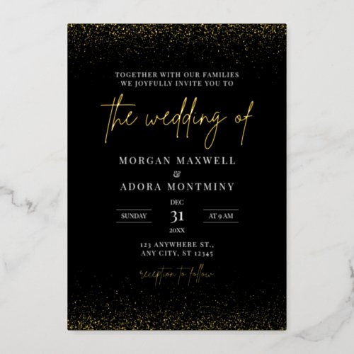 Elegant Minimalist Black and Gold Wedding Foil Invitation