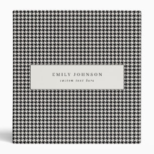 Elegant Minimalist Black and Ivory Houndstooth 3 Ring Binder
