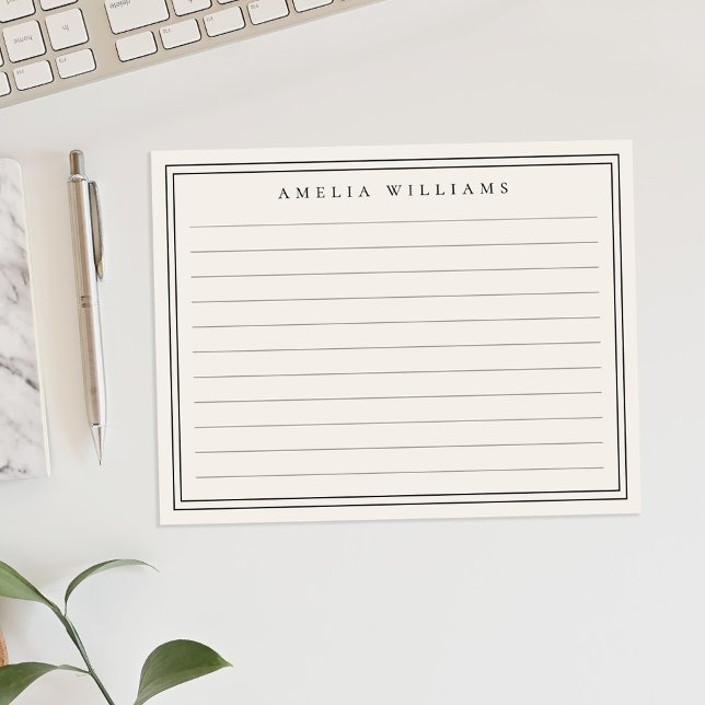 Elegant Minimalist Black and Ivory Ruled Note Card (Creator Uploaded)