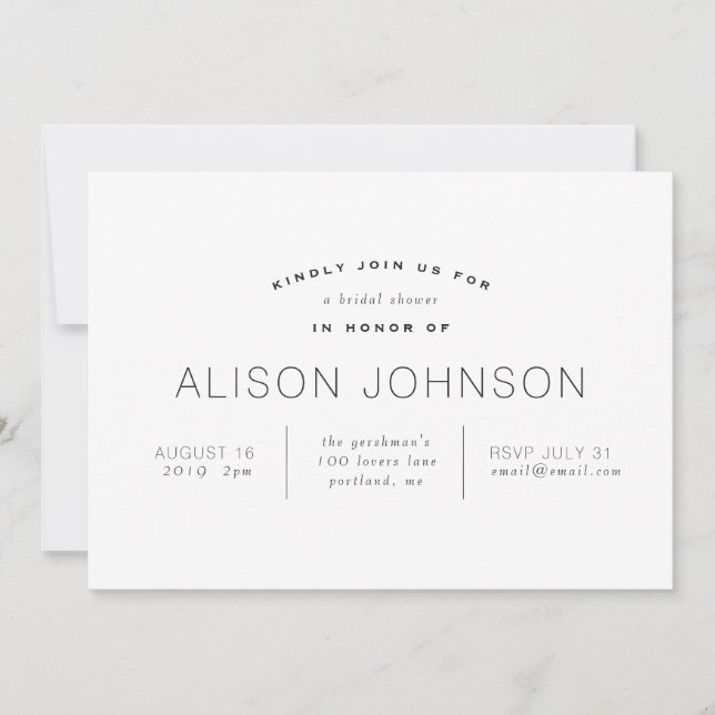 Elegant Minimalist Black And White Bridal Shower Invitation (Front)