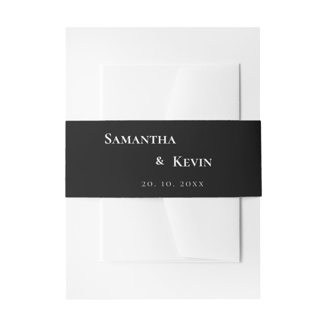 Elegant Minimalist Black and White Classic Wedding Invitation Belly Band (Front Example)