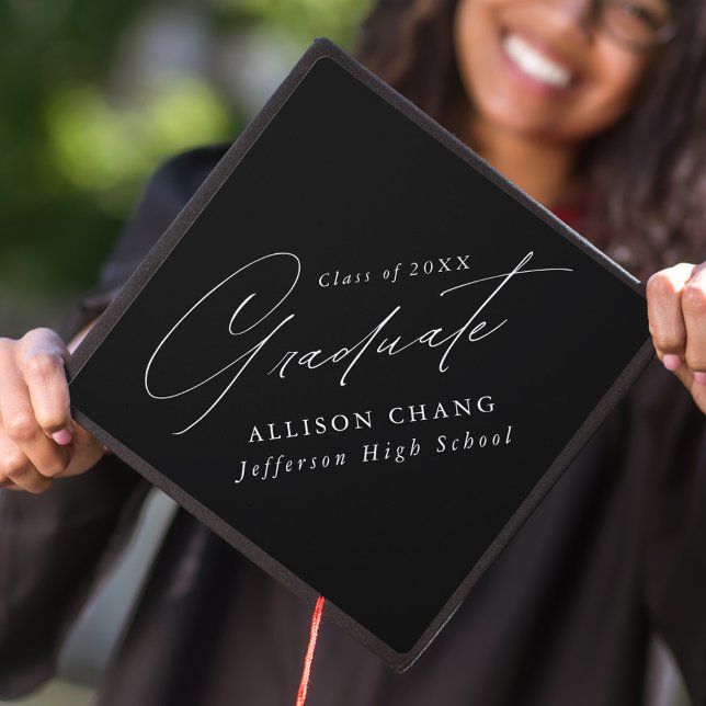 Elegant Minimalist Black and White Graduation Cap Topper (Creator Uploaded)