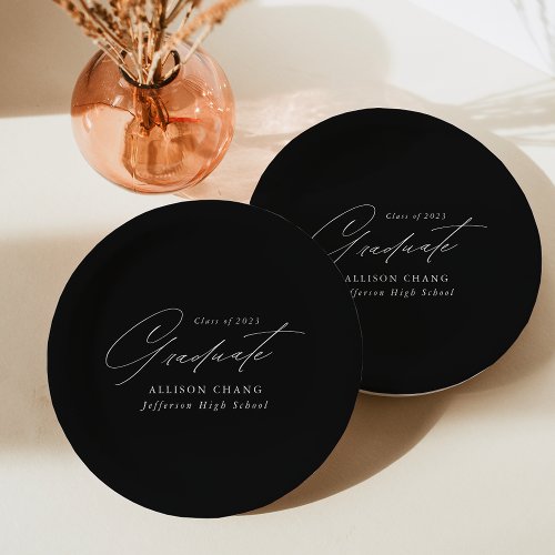 Elegant Minimalist Black and White Graduation Paper Plates