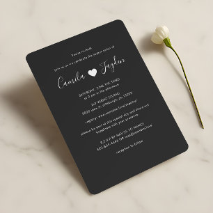 Elegant Minimalist Black-and-White Heart Wedding Invitation