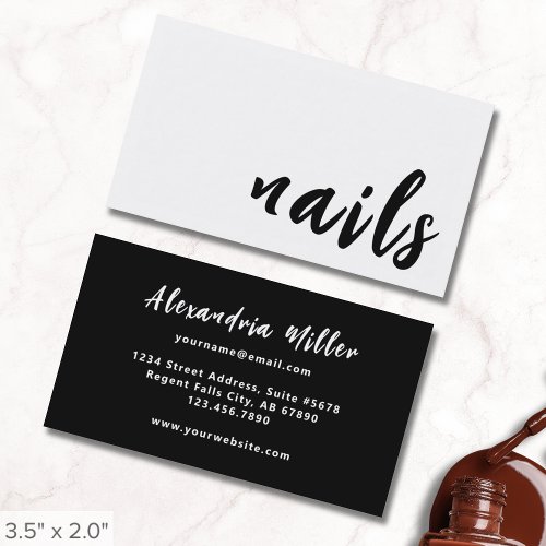 Elegant Minimalist Black and White Nail Salon Business Card