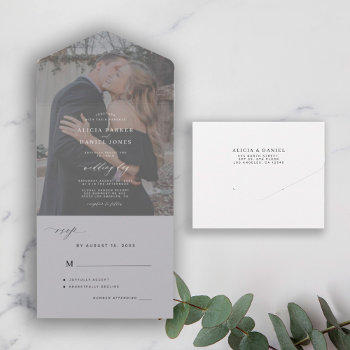 Elegant Minimalist Black And White Photo Wedding A All In One Invitation by invitations_kits at Zazzle