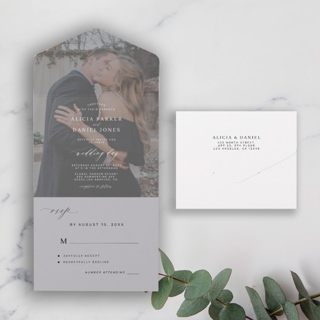 Elegant minimalist black and white photo wedding a all in one invitation (Creator Uploaded)