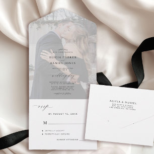 Elegant minimalist black and white photo wedding all in one invitation