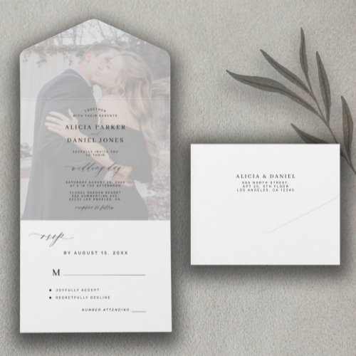 Elegant minimalist black and white photo wedding all in one invitation