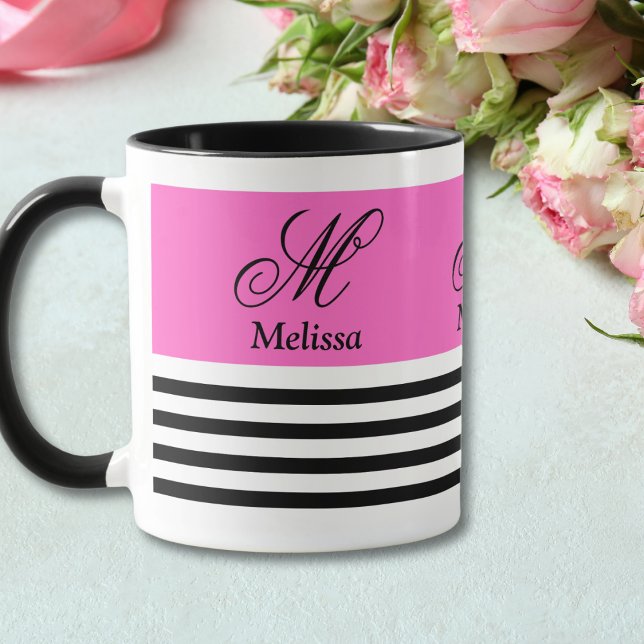 Elegant Minimalist Black and White Pink Ribbon Mug (Creator Uploaded)