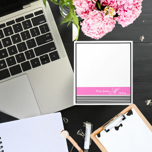 Elegant Minimalist Black and White Pink Ribbon  Notepad