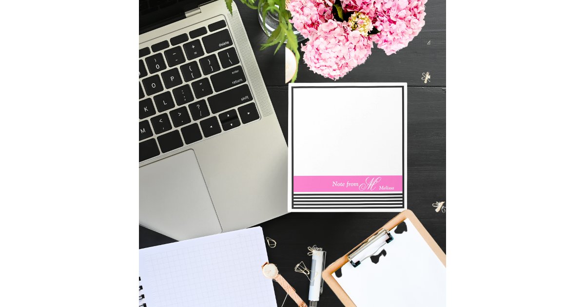 Elegant Minimalist Black and White Pink Ribbon Notepad | Zazzle