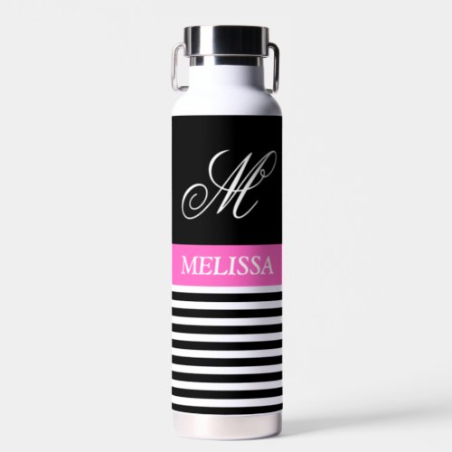 Elegant Minimalist Black and White Pink Ribbon  Water Bottle