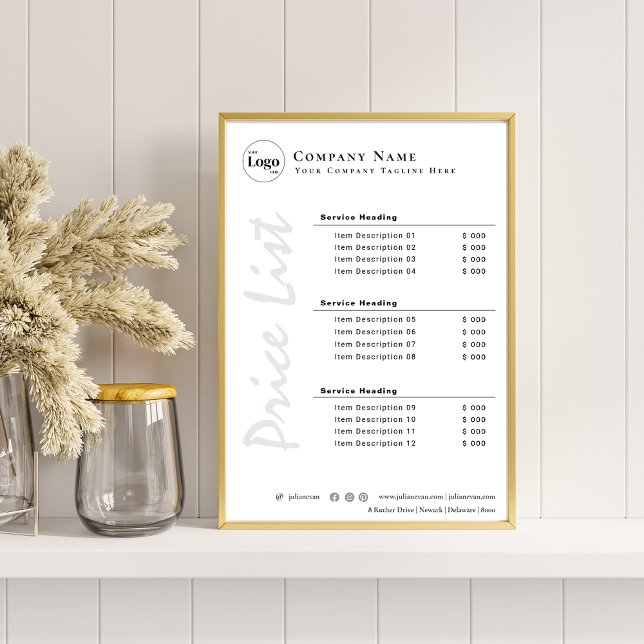 Elegant Minimalist black and White Price List Poster (Elegant Minimalist black and White Price List Poster)