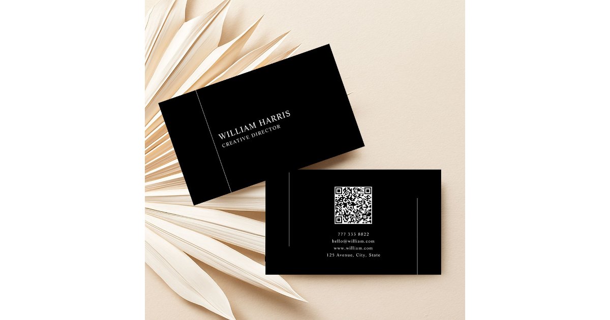 Elegant Minimalist Black and White QR Code Business Card | Zazzle
