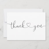 Elegant Minimalist Black And White Script Heart Thank You Card | Zazzle