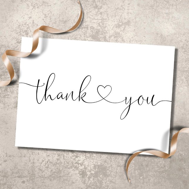 Elegant Minimalist Black And White Script Heart Thank You Card (Creator Uploaded)