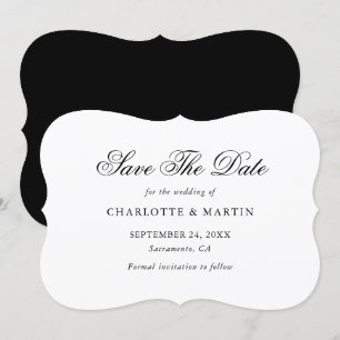 Elegant Minimalist Black and White Script Wedding Save The Date
