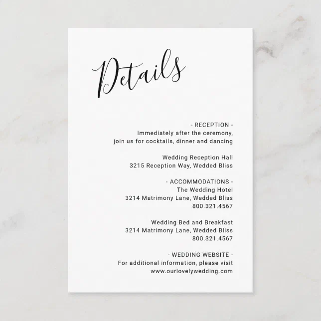 Elegant Minimalist Black and White Simple Wedding Enclosure Card | Zazzle