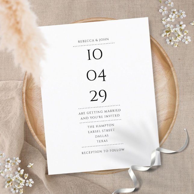Elegant Minimalist Black and White Wedding Date Invitation Postcard (Creator Uploaded)