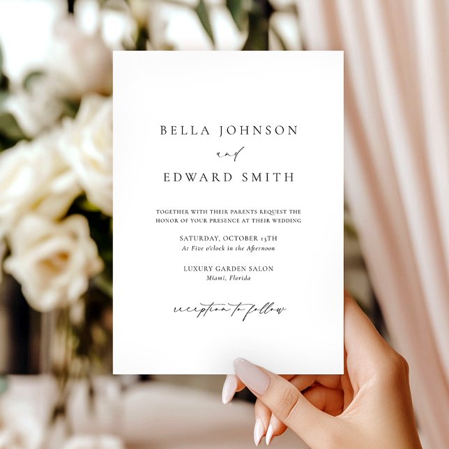 Elegant Minimalist Black and White Wedding  Invitation (Creator Uploaded)