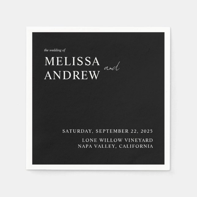 Elegant Minimalist Black and White Wedding Napkins (Front)