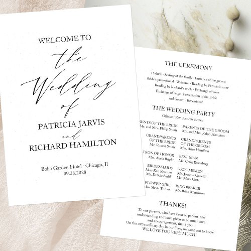 Elegant Minimalist Black And White Wedding Program